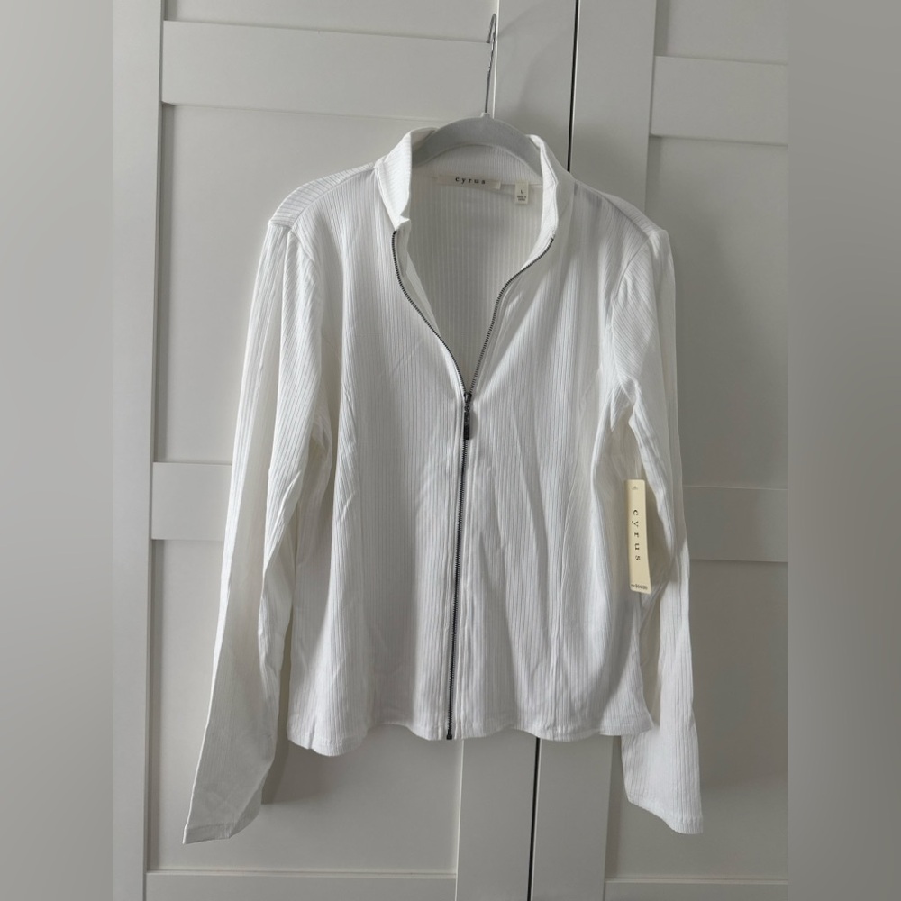 New! Cyrus Ribbed Zip-Up Yoga Top – White, Size L